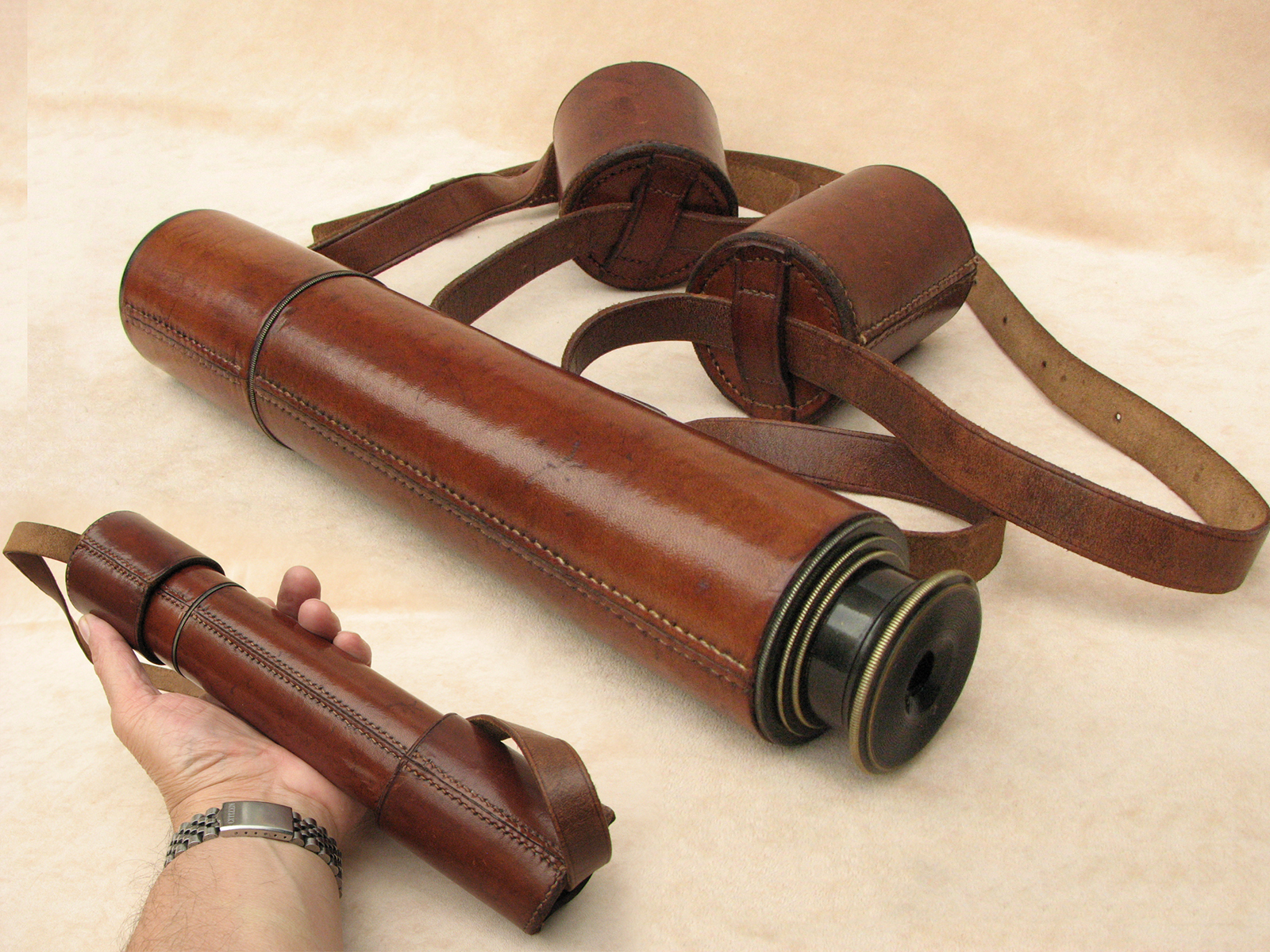 Vintage 3 draw leather clad field telescope